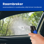 De verharde punt verbrijzelt een zijruit van binnenuit: raambreker, levensreddend in noodsituaties en altijd binnen handbereik