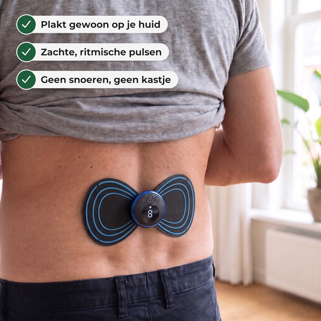 Close-up van een onderrug met de zwarte vlinderpad en het ronde unitje met cijferdisplay in het midden