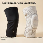 Gewone zwarte kniekous naast de kniebrace met draaiknop: strak trekken en hopen tegenover draaien tot het zit