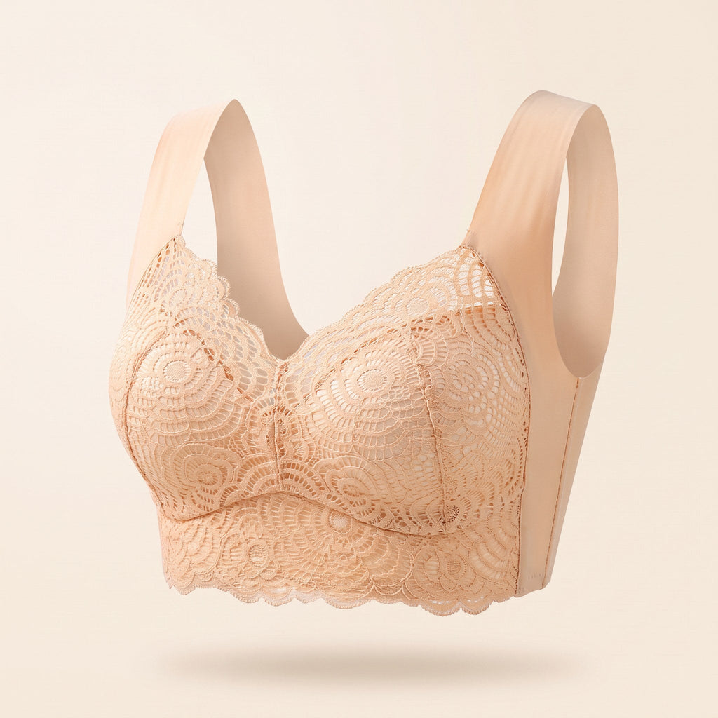 Beige kanten lift-bh zonder beugel, losse productfoto