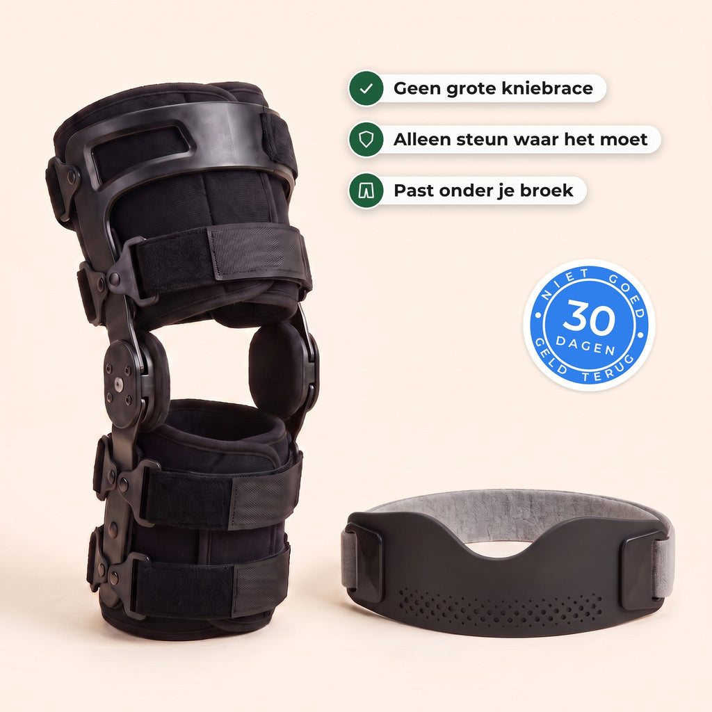 Grote scharnierende kniebrace naast de kleine patellaband