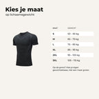 Maattabel op lichaamsgewicht, S tot en met 3XL