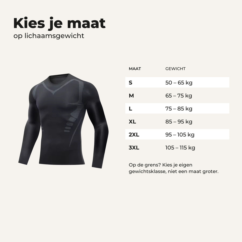 Maattabel op lichaamsgewicht, S tot en met 3XL