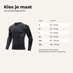 Maattabel op lichaamsgewicht, S tot en met 3XL