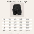 Maattabel van de valschort, maat XXS tot en met XXXL met taille, heup, lengte en gewicht