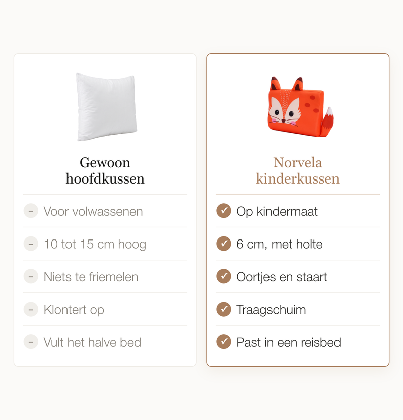 Een kinderhoofd op een volwassen kussen