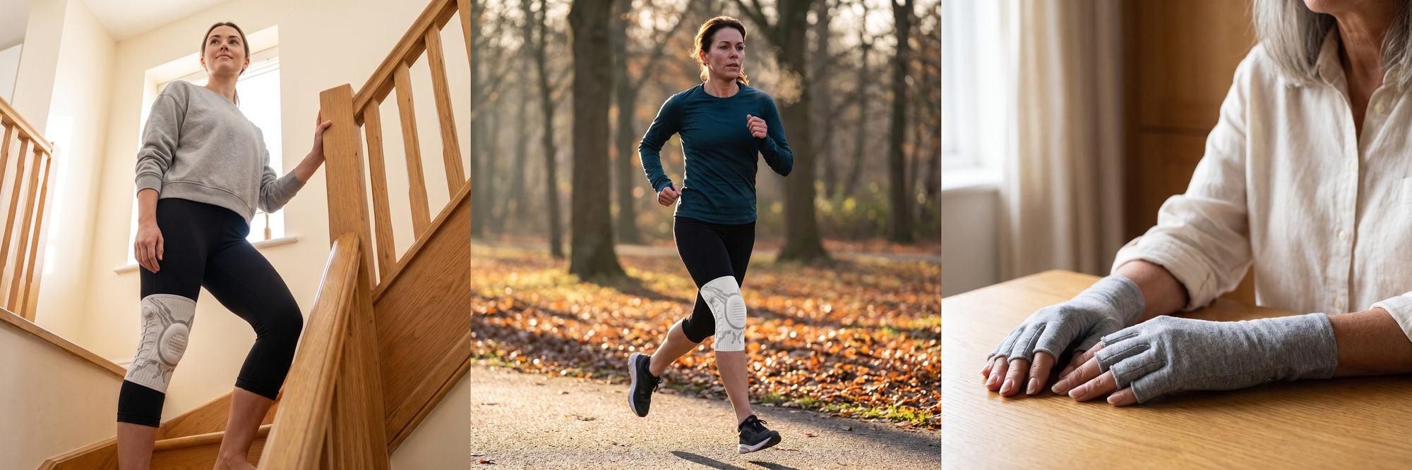 Mensen die in beweging blijven: traplopen, hardlopen en met warme handen aan de koffie