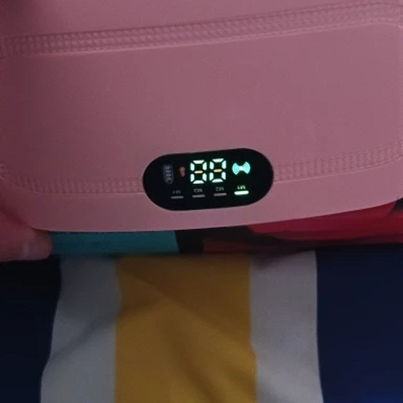 Klantfoto: close-up van het display van de roze warmteband